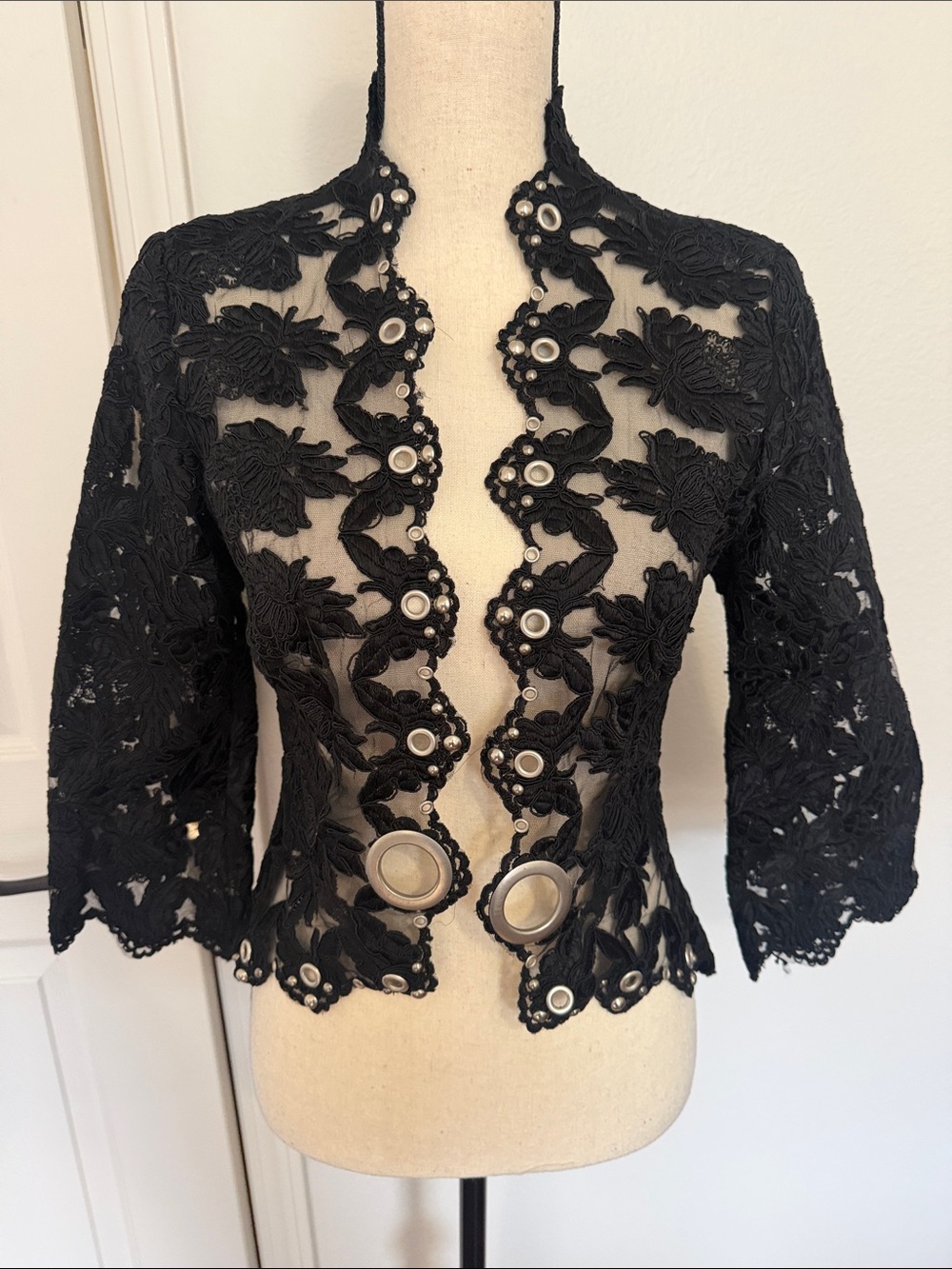 Black Lace Pearl-Accent Jacket